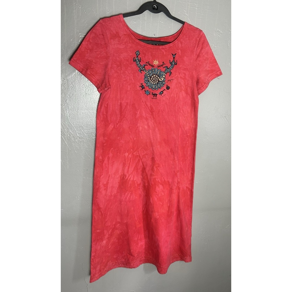 Vintage  Dagoli Lizard Red T-shirt Short Sleeve Dress Midi Size S 100% Cotton